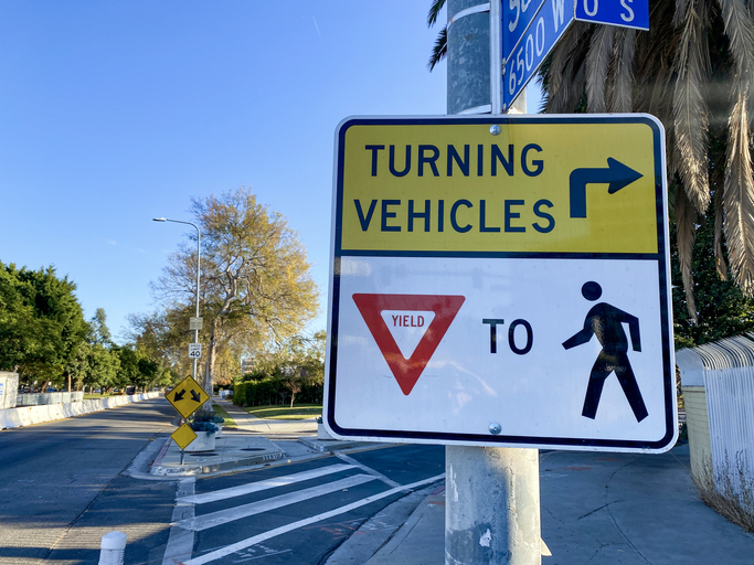 Caution sign for pedestrian crossing