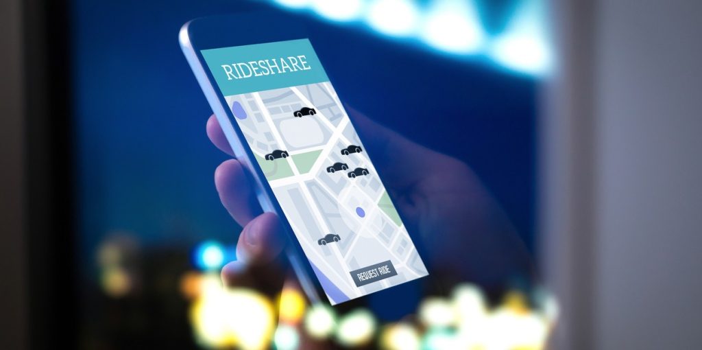 Rideshare map on mobile phone