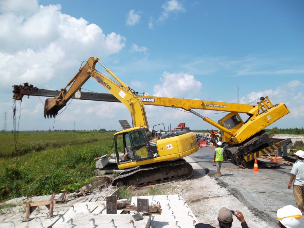 Palangkaraya, Central Kalimantan, Indonesia - February 9, 2014: crane crashes on site project